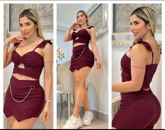 Conjunto Estilo Único: Blusa, Falda y Cadena en Una Sola Pieza Versátil 🌟 - LA MISS ELEGANCE - Moda - conjunto, Conjunto Dama, Conjunto falda blusa, Guapa, Top e Shot
