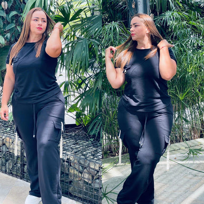 Conjunto Cargo Pantalona y Cropped Largo Miss Delux: Elegancia y Confort para Todas las Ocasiones 💖 - LA MISS ELEGANCE - Moda - conjunto